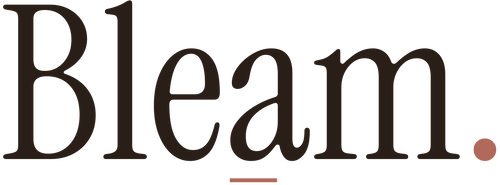 Logo of the brand 'Bleam' with a brown dot on a white background